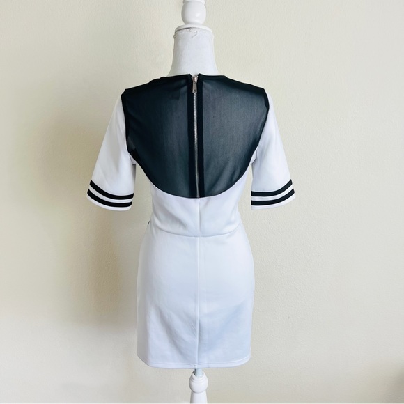 Forever 21 Black & White Striped Mesh Colorblock Bodycon Scuba Dress - Picture 2 of 7